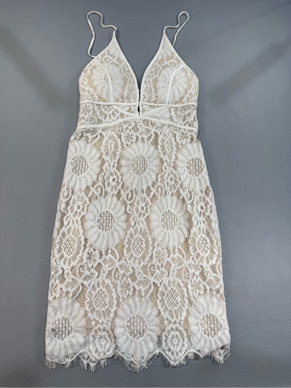 Tea n Cup White Lace Mini Dress with Spaghetti Straps